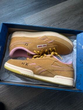 Reebok Kids Tan Suede Sneakers with Pink & Yellow Accents